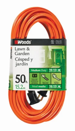 Woods Outdoor 50 ft. L Orange Extension Cord 16/2