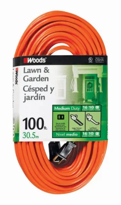 Woods Outdoor 100 ft. L Orange Extension Cord 16/2