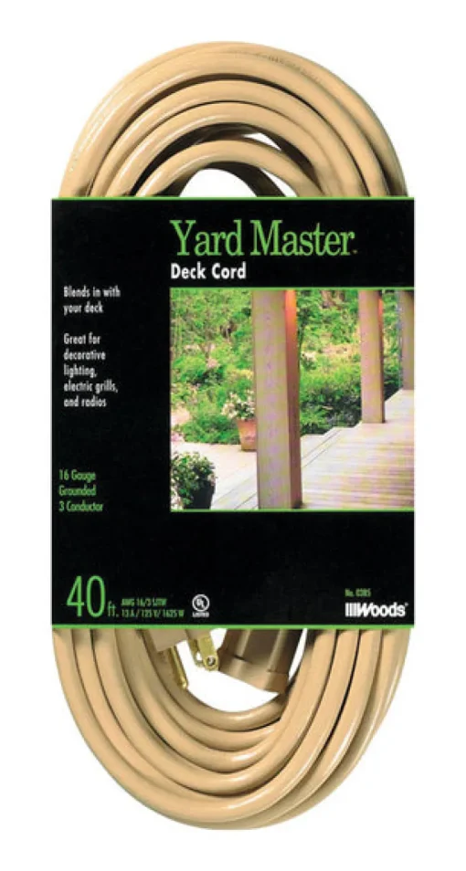 Woods Yard Master Beige 13A 125V 1625W 3-Outlets 16/3 ga. Extension Cord 40 L ft.