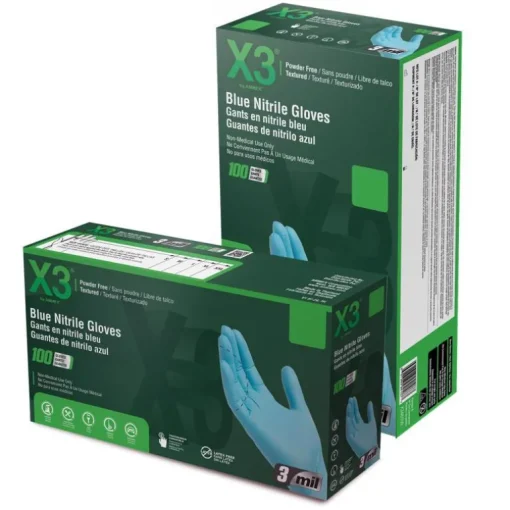 X3 Nitrile Disposable Gloves XX-Large Blue Powder Free 100 pk