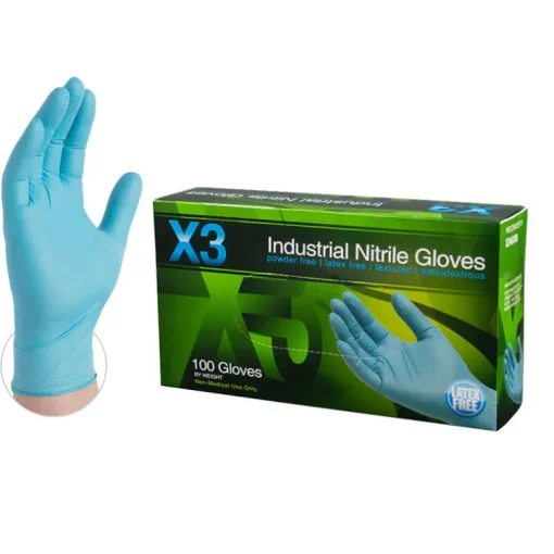 X3 Nitrile Disposable Gloves XX-Large Blue Powder Free 100 pk