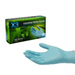 X3 Nitrile Disposable Gloves XX-Large Blue Powder Free 100 pk