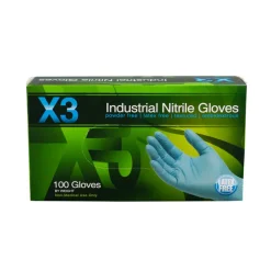 X3 Nitrile Disposable Gloves XX-Large Blue Powder Free 100 pk