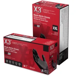 X3 Nitrile Disposable Gloves Medium Black Powder Free 100 pk