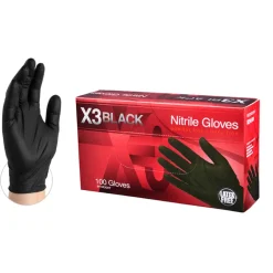 X3 Nitrile Disposable Gloves Medium Black Powder Free 100 pk