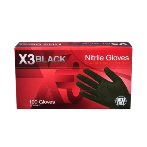 X3 Nitrile Disposable Gloves Medium Black Powder Free 100 pk