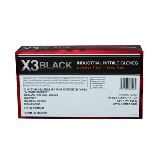 X3 Nitrile Disposable Gloves Medium Black Powder Free 100 pk