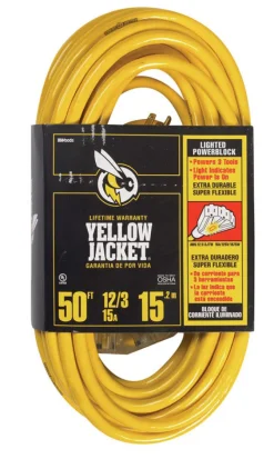 Yellow Jacket Indoor or Outdoor 50 ft. L Yellow Triple Outlet Cord 12/3 SJTW
