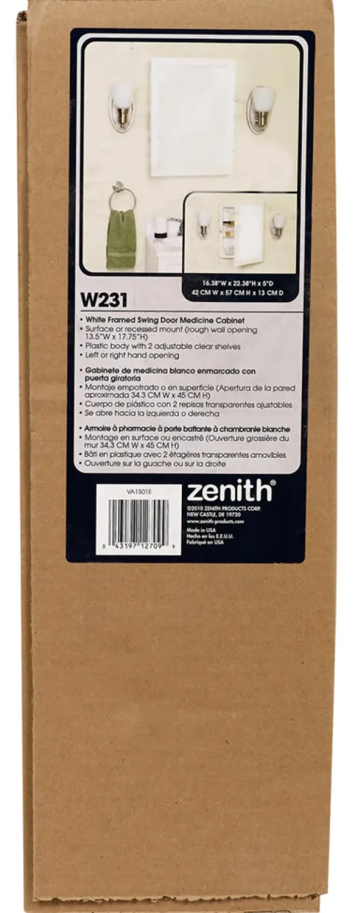 Zenith W231 Zenith 22.38 In. H X 16.38 In. W X 5 In. D Rectangle Medicine Cabinet