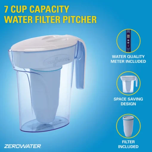 ZeroWater Ready-Pour 7 cups Blue Water Filtration Pitcher